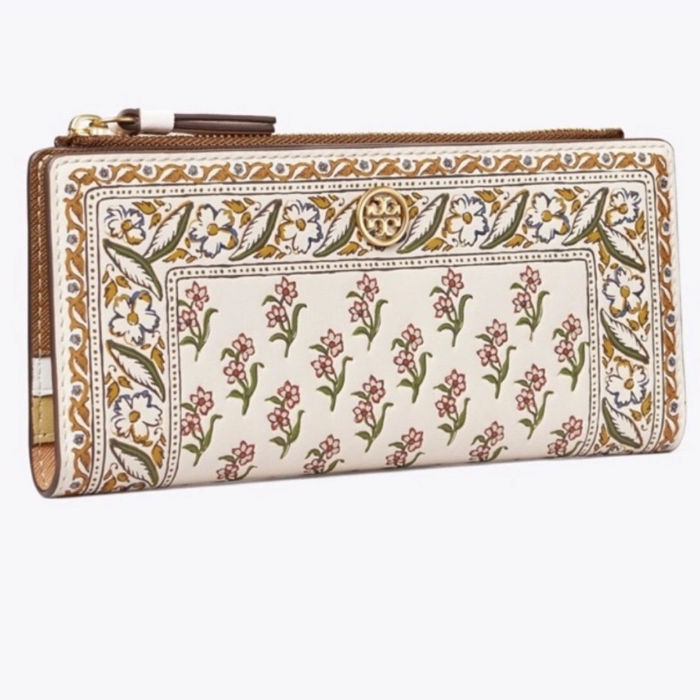 Tory Burch Walker Printed Zip Slim Wallet - Ditsy Borders